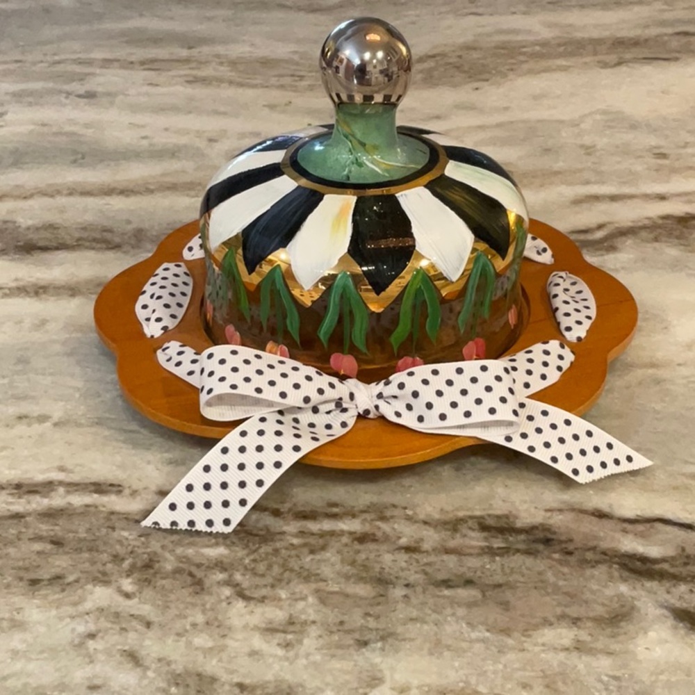 MacKenzie Childs glass dome with plate